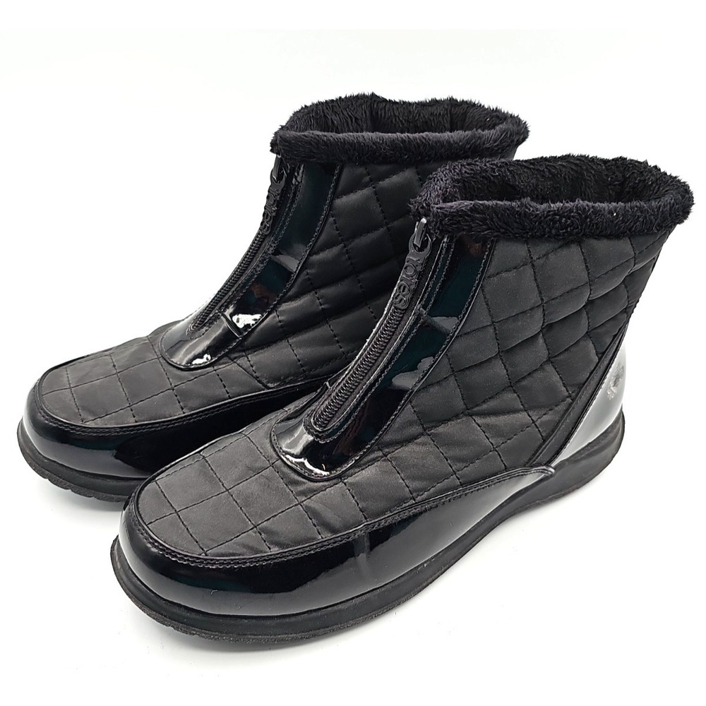 Totes Womens Quilted Winter Boots Black Faux Fur Zip Insulated Slope Size 9 M